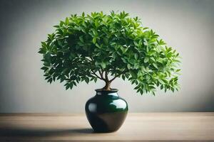 bonsai tree in a vase on a table. AI-Generated photo