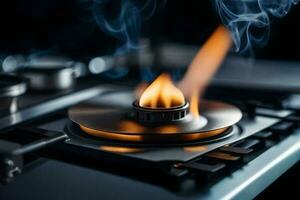 a burning disc on a stove top. AI-Generated photo