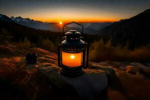 lantern, the sun, mountains, the sunset, hd wallpaper. AI-Generated photo