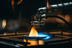a gas burner is being lit on a stove. AI-Generated photo