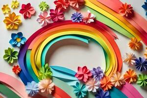 a rainbow made of paper flowers and paper flowers. AI-Generated photo