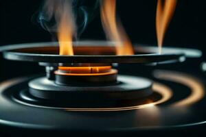 close up of a gas burner on a stove. AI-Generated photo