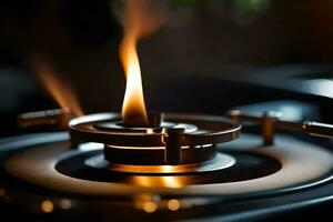 a close up of a gas stove with a flame. AI-Generated photo