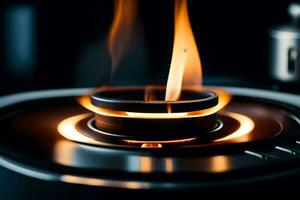 a close up of a gas burner with flames. AI-Generated photo