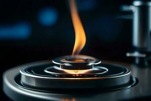 a close up of a flame on a record player. AI-Generated photo