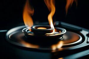 a close up of a gas burner with flames. AI-Generated photo