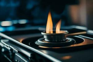 a gas stove with a flame on top. AI-Generated photo