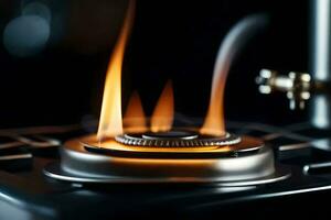 a gas burner on a stove top. AI-Generated photo
