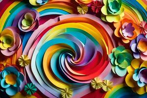 colorful paper flowers arranged in a spiral. AI-Generated photo