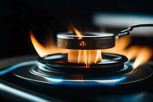 a gas burner on top of a stove. AI-Generated photo