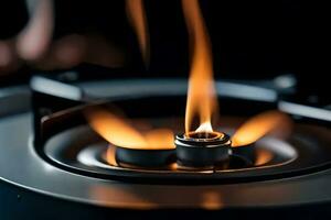 a close up of a gas stove with a flame. AI-Generated photo