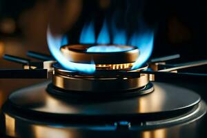 a gas stove with blue flames. AI-Generated photo