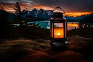 the lantern on the mountain. AI-Generated photo