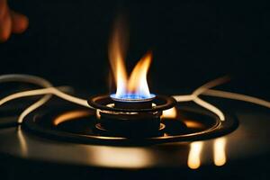a person is holding a lighter to a gas stove. AI-Generated photo