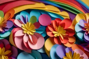 a colorful paper flower arrangement with a rainbow pattern. AI-Generated photo