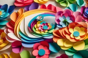 a colorful paper flower wall with many different colors. AI-Generated photo