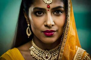 a beautiful indian woman wearing a traditional sari. AI-Generated photo