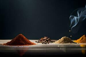 spices and spices on a table. AI-Generated photo