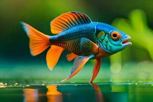 un pescado con brillante naranja y azul aletas generado por ai foto