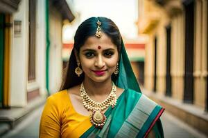 a beautiful indian woman in a sari. AI-Generated photo