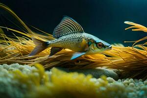 un pescado en un acuario con algas marinas. generado por ai foto