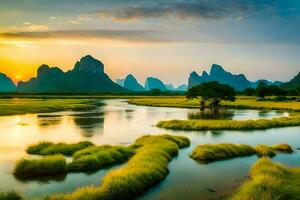 the li river in china. AI-Generated photo