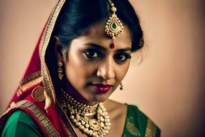 a beautiful indian woman wearing a traditional sari. AI-Generated photo