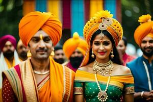 a man and woman in traditional indian attire. AI-Generated photo