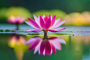 pink lotus flower in the water with a green background. AI-Generated photo