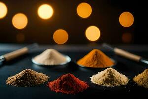 various spices and spices on a black background. AI-Generated photo