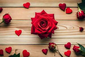 red roses on a wooden background. AI-Generated photo