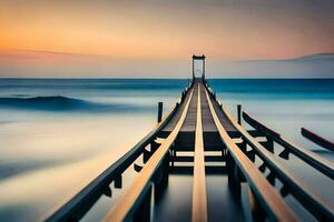 un largo exposición fotografía de un muelle en el océano. generado por ai foto