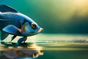 a fish is standing on the water with its head down. AI-Generated photo