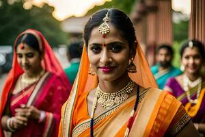 indian bride in traditional sari. AI-Generated photo