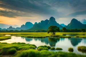 the li river in china. AI-Generated photo