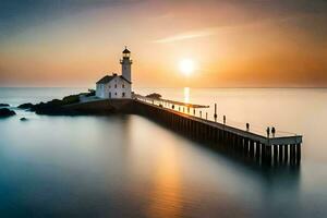 a lighthouse at sunset with a long exposure. AI-Generated photo