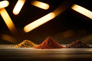 three different spices on a table. AI-Generated photo