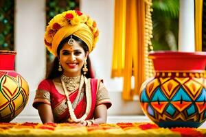 a beautiful indian bride in traditional attire. AI-Generated photo