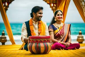 a beautiful indian wedding in goa. AI-Generated photo