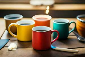 colorful coffee cups on a table. AI-Generated photo