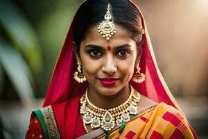 a beautiful indian woman wearing traditional jewelry. AI-Generated photo