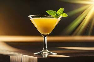 cocktail in a glass with a mint leaf. AI-Generated photo