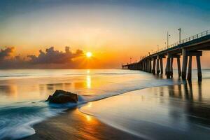 el Dom sube terminado un muelle y ondas. generado por ai foto