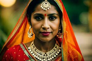 a beautiful indian woman wearing a traditional sari. AI-Generated photo