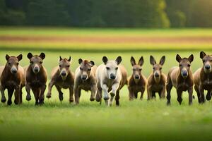 un grupo de caballos corriendo en un campo. generado por ai foto