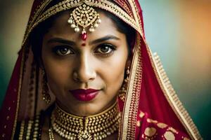 a beautiful indian bride wearing traditional jewellery. AI-Generated photo