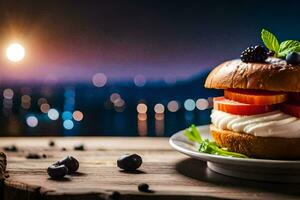 a hamburger with cheese and tomatoes on a plate. AI-Generated photo