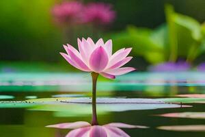 a pink lotus flower is reflected in the water. AI-Generated photo