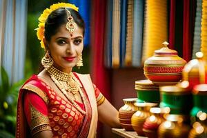 a beautiful woman in traditional indian attire. AI-Generated photo