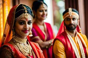 a bride and groom in traditional indian attire. AI-Generated photo